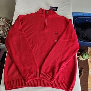 Chaps NWT Men's Heavy Knit 100% Cotton 1/4 Zip Mock Neck Red Sweater XL $59.50